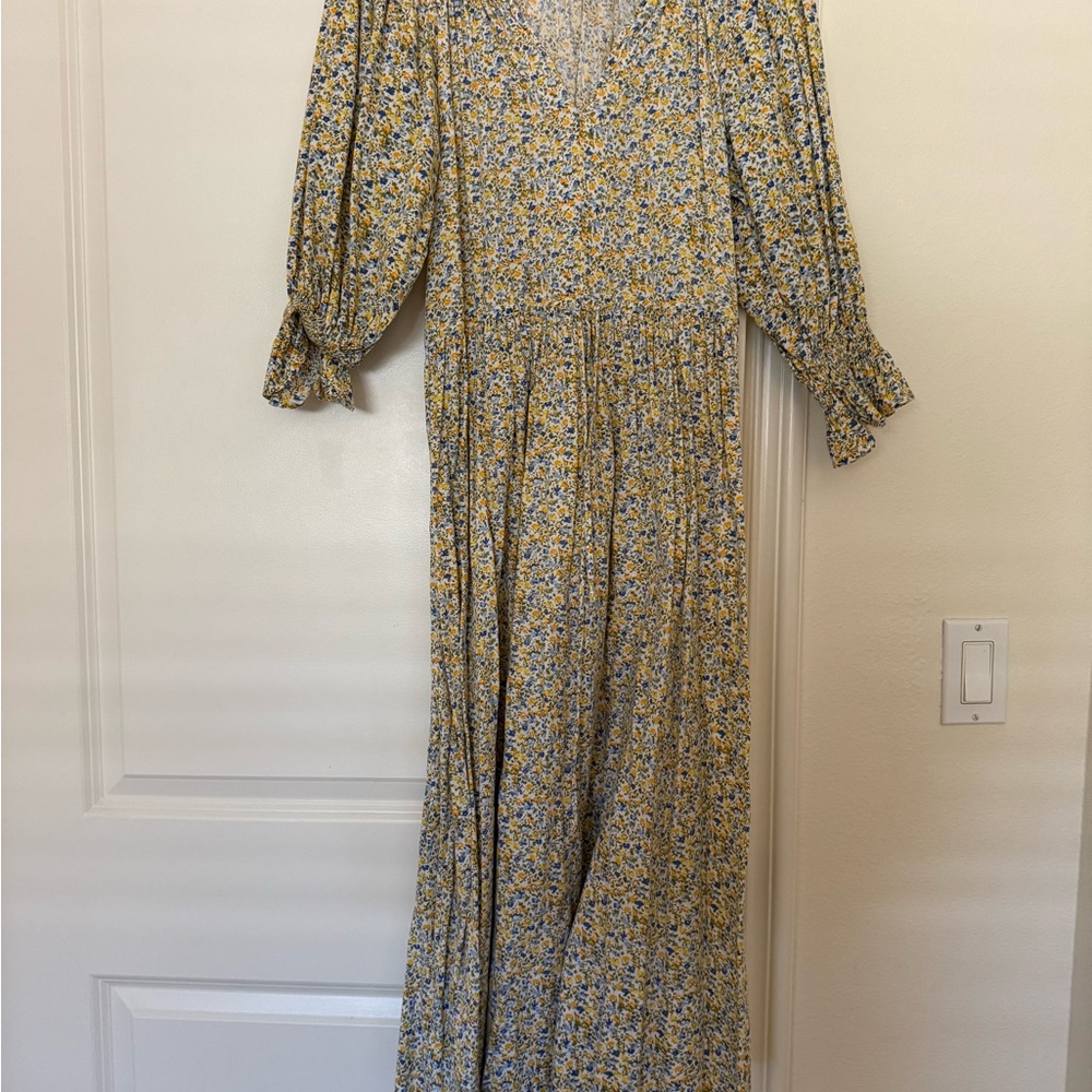 Seraphina London Floral Yellow & Blue Midi Dress. Size XS. NWOT.
